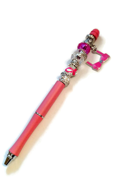 Pink Cancer Ribbon Awareness Beaded Pen