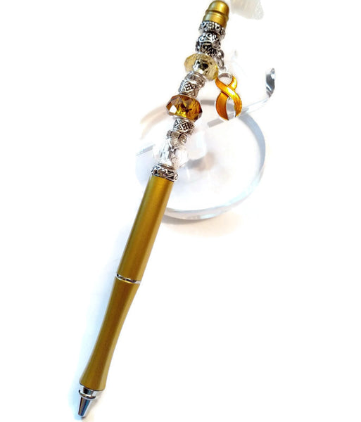 Gold Yellow Awareness Beaded Writing Pen