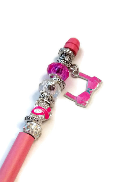 Pink Cancer Ribbon Awareness Beaded Pen