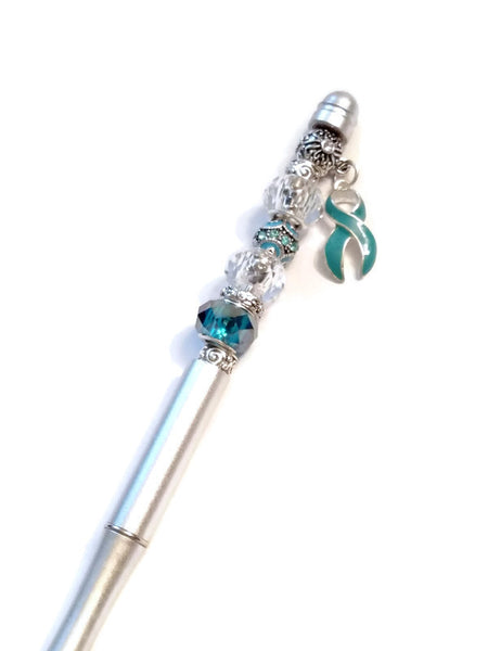 Teal Awareness Beaded Writing Pen