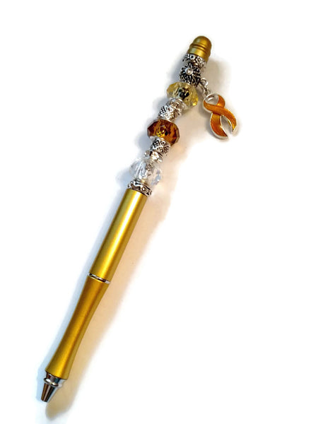 Gold Yellow Awareness Beaded Writing Pen