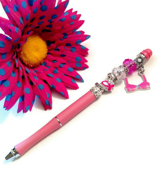 Pink Cancer Ribbon Awareness Beaded Pen