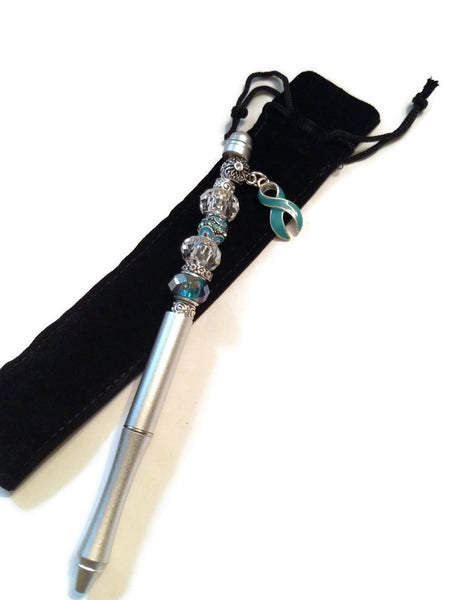 Teal Awareness Beaded Writing Pen